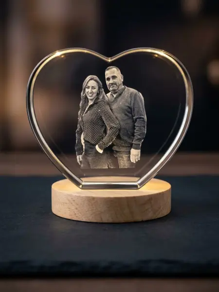 Heart Crystal with Wooden Base