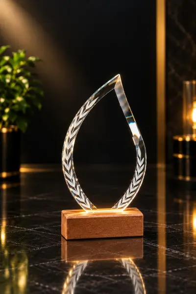 Crystal Leaf Award with LED Light Base- 6*12 cm